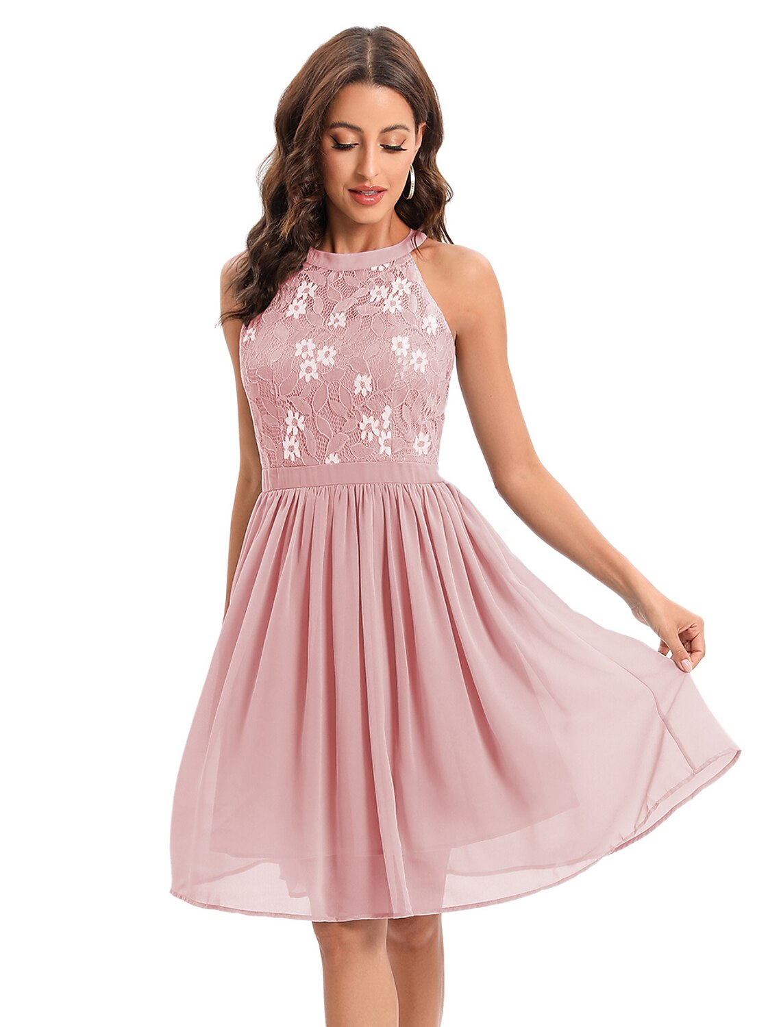 Cocktail Dresses Vintage Dress Graduation Party Wear Knee Length Sleeveless Jewel Neck Blend with Insert Pattern / Print Splicing