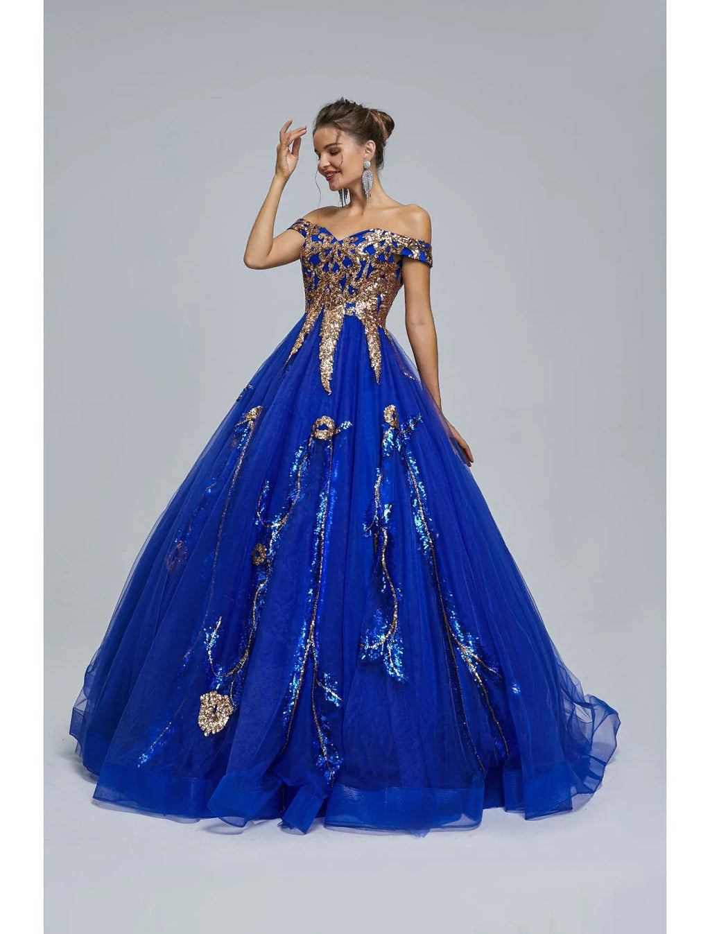 Ball Gown Prom Dresses Sparkle & Shine Dress Quinceanera Floor Length Sleeveless Off Shoulder