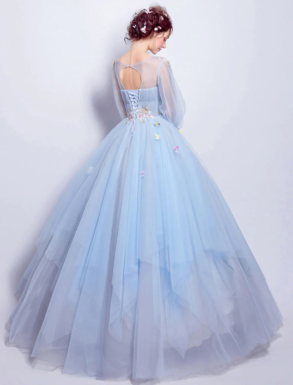 Puffy Quinceanera Engagement Dress Length Sleeve Floor Length leats