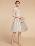 Mother of the Bride Dress Wedding Guest Elegant Petite Jewel Neck Knee Length Half Sleeve with Pleats Solid Color