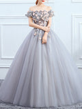 Ball Gown Quinceanera Dresses Princess Dress Performance Sweet 16 Floor Length Short Sleeve Off Shoulder with Appliques