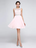 Pink Special Occasion Dresses Party Dress Homecoming Graduation Short / Mini Sleeveless Illusion Neck Dress V Back Low Back with Crystals