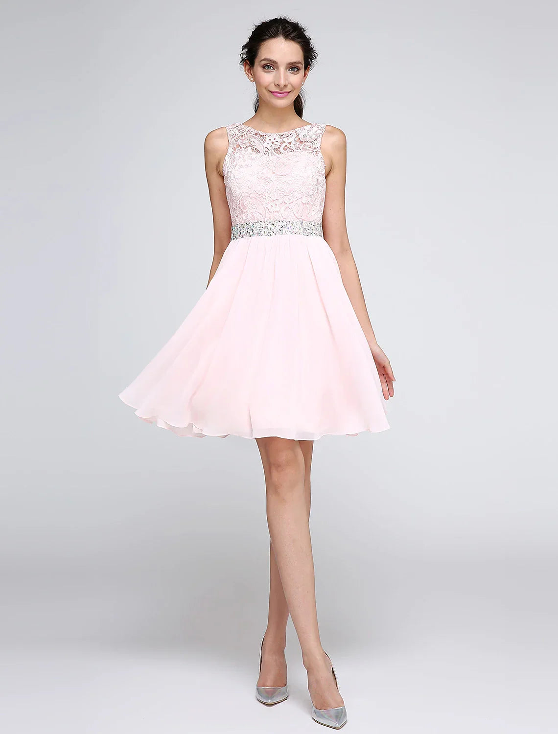 Pink Special Occasion Dresses Party Dress Homecoming Graduation Short / Mini Sleeveless Illusion Neck Dress V Back Low Back with Crystals