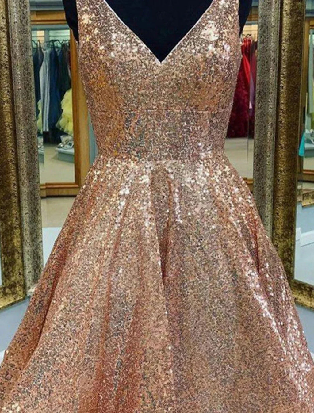 Pink Homecoming Dresses Sparkle & Shine Dress Graduation Party Wear Tea Length Sleeveless V Neck Dress