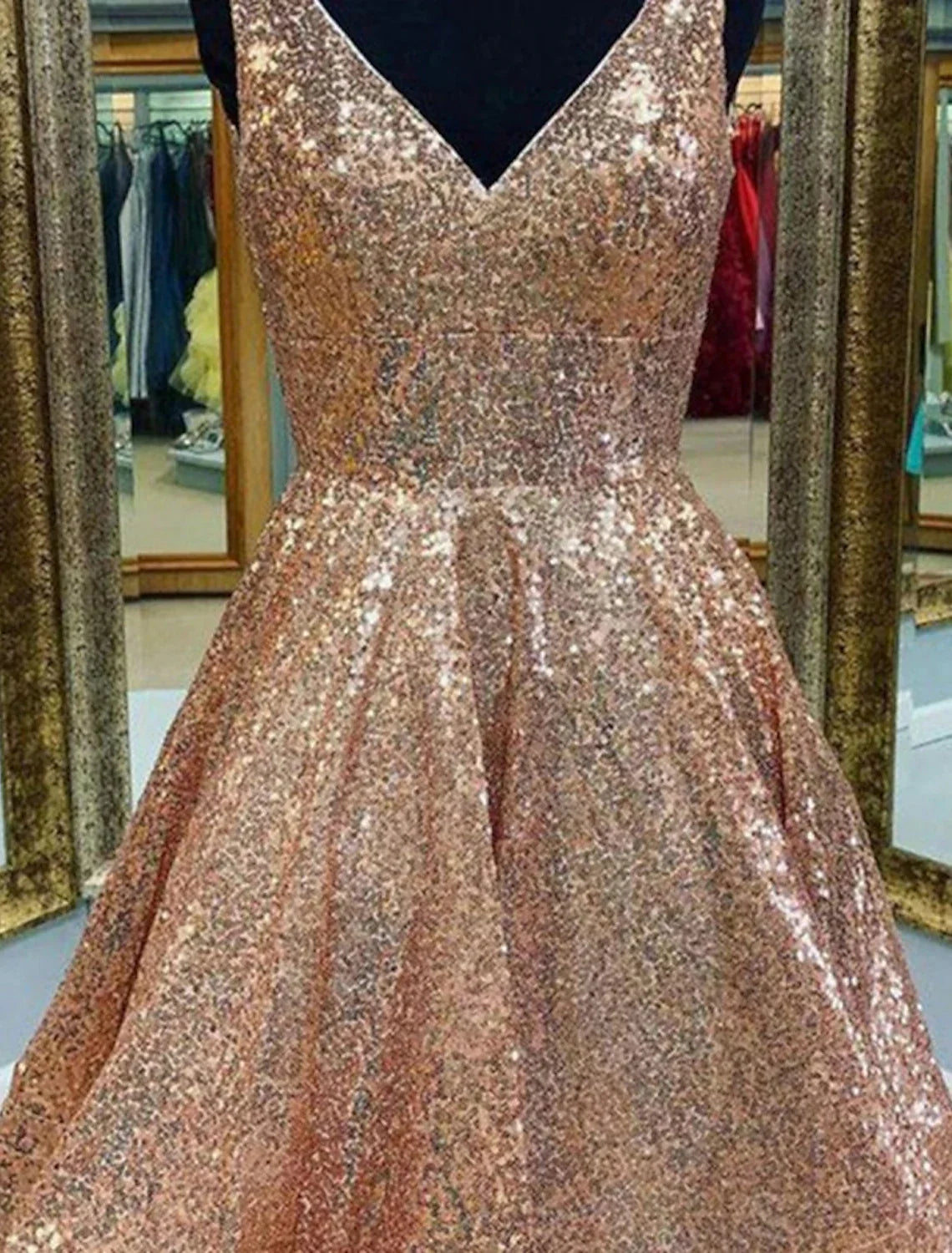 Pink Homecoming Dresses Sparkle & Shine Dress Graduation Party Wear Tea Length Sleeveless V Neck Dress