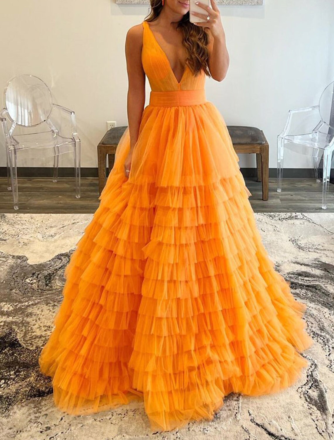 Ball Gown Evening Gown Elegant Dress Quinceanera Birthday Floor Length Sleeveless V Neck with Pleats