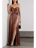 Bronze Strapless Sweetheart Neck High-Slit Floor-Length Prom Dress
