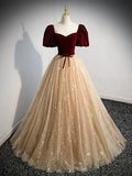 Princess Dress Engagement Floor Length Short Sleeve with Bow(s)