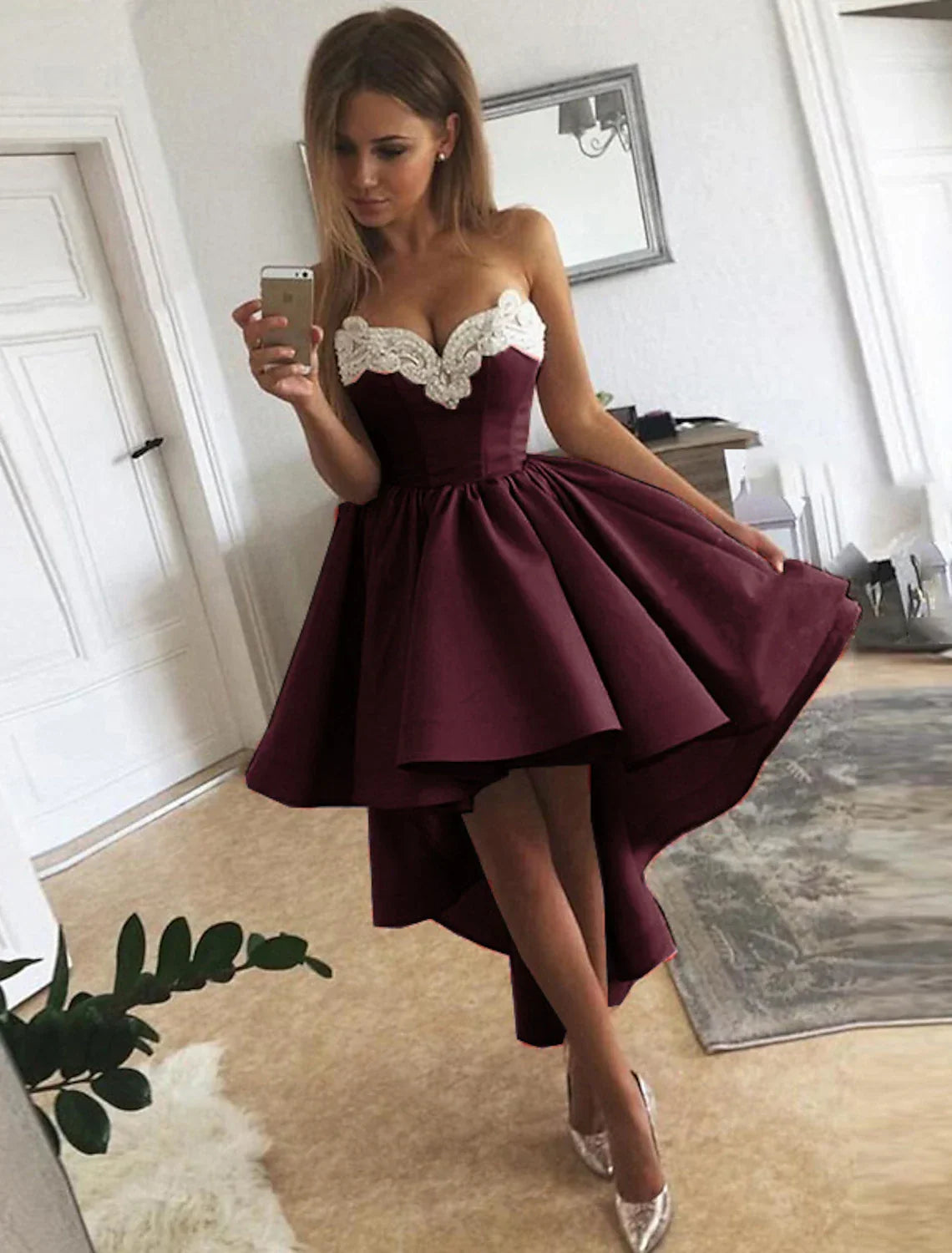Cocktail Dresses Minimalist Dress Homecoming Graduation Asymmetrical Sleeveless Strapless with Appliques