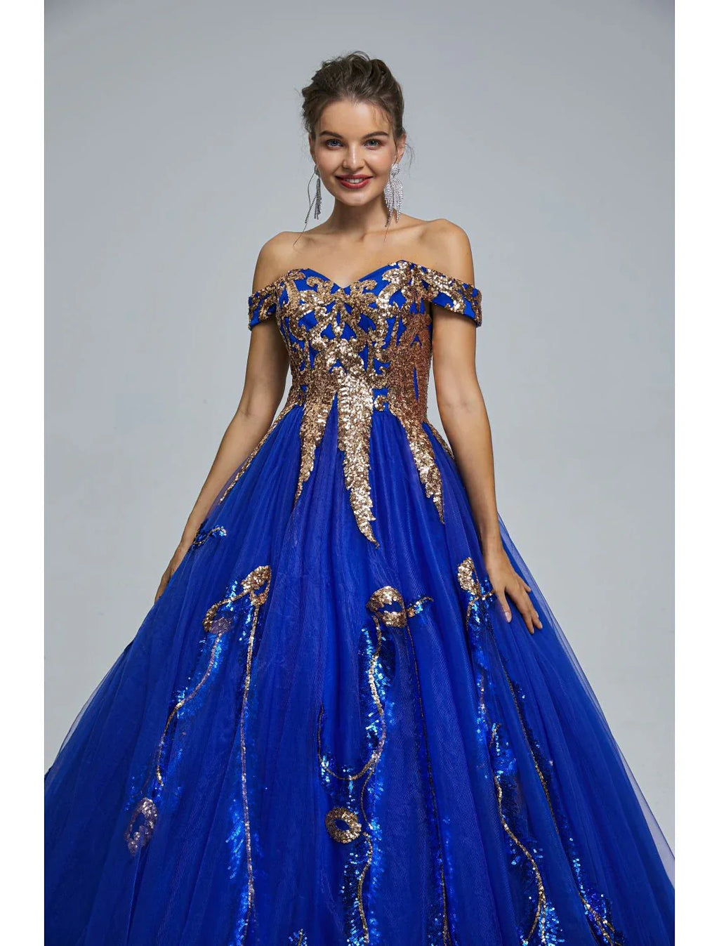 Ball Gown Prom Dresses Sparkle & Shine Dress Quinceanera Floor Length Sleeveless Off Shoulder