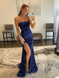 Party Dresses Sparkle Shine Dress Formal Evening Sleeveless Strapless with Slit