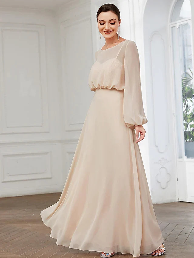 Wedding Guest Floor Length Long Sleeve with Buttons