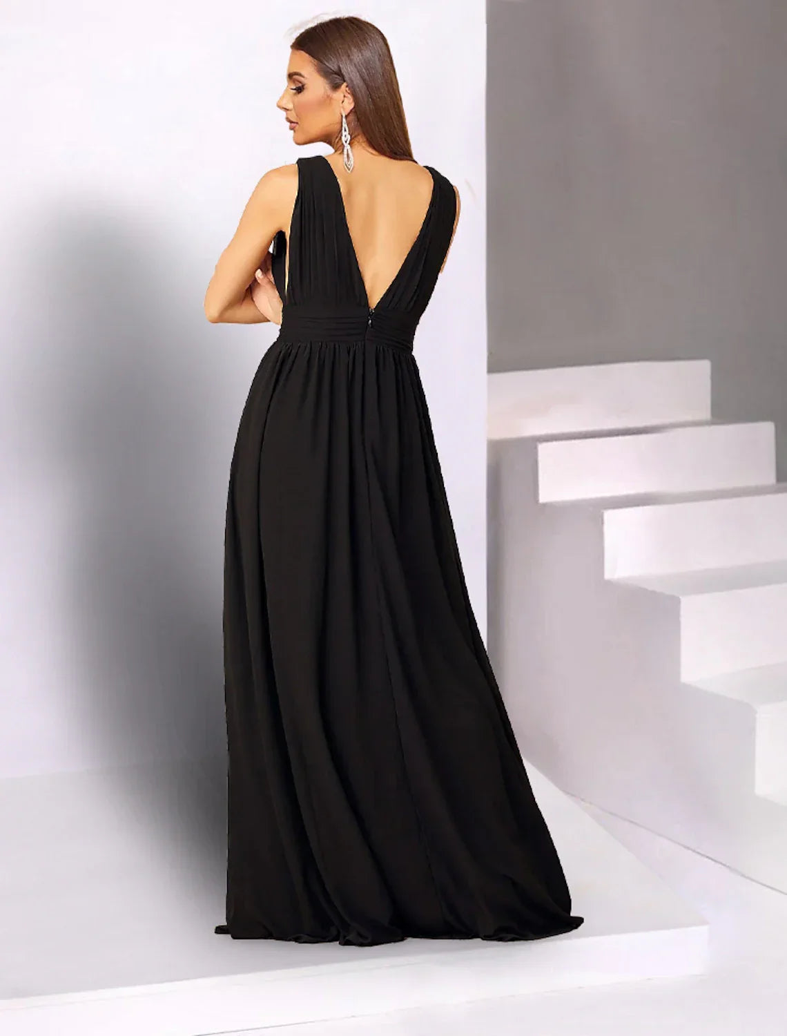 Black Wedding Guest Dresses Dress Wedding Party Floor Length Sleeveless V Neck with Slit