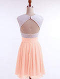 Back Flirty Graduation Cocktail Party Dress Jewel Neck Short Sleeve Short / Mini with Pleats