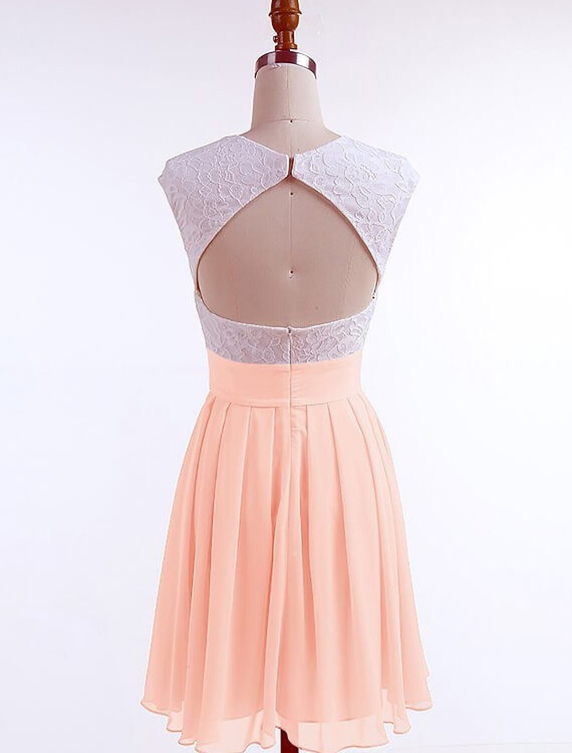 Back Flirty Graduation Cocktail Party Dress Jewel Neck Short Sleeve Short / Mini with Pleats