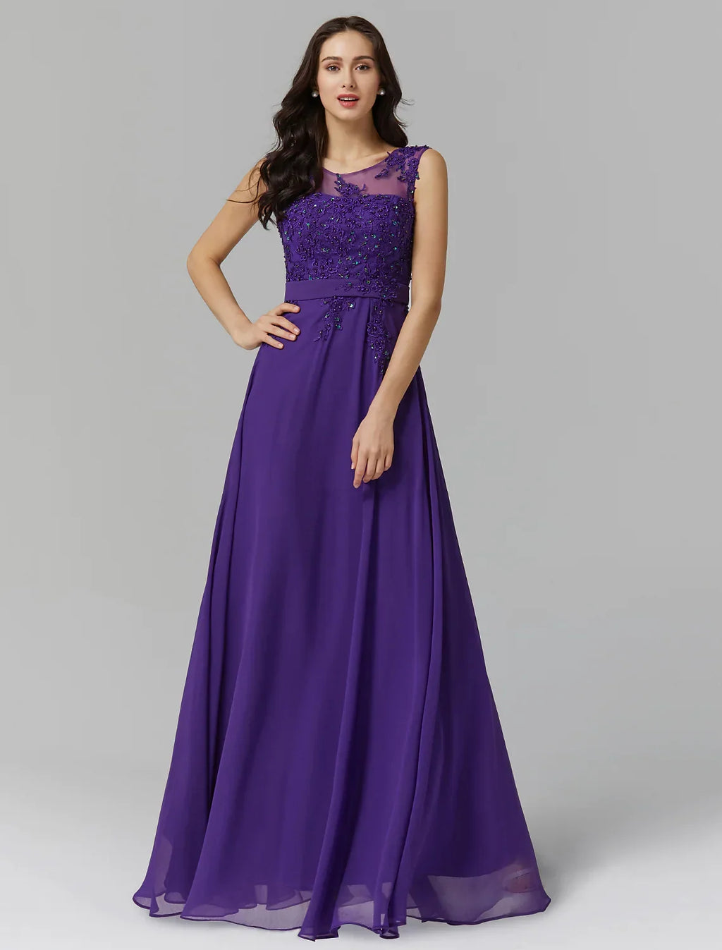 Evening Dresses Wedding Guest Floor Length Sleeveless V Back Beading Appliques