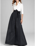 Evening Gown Elegant Dress Formal Wedding Guest Floor Length Half Sleeve Shirt Collar with Bow(s) Pleats