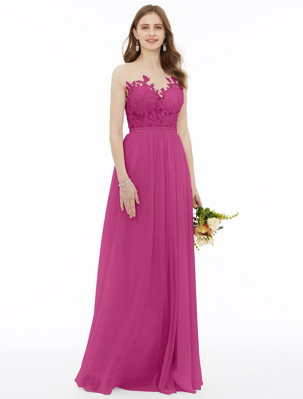 Bridesmaid Dress Sleeveless Floor Length Floral Sash Ribbon Appliques