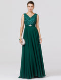 Wedding Guest Floor Length Sleeveless V Neck V Back with Sash / Ribbon Beading