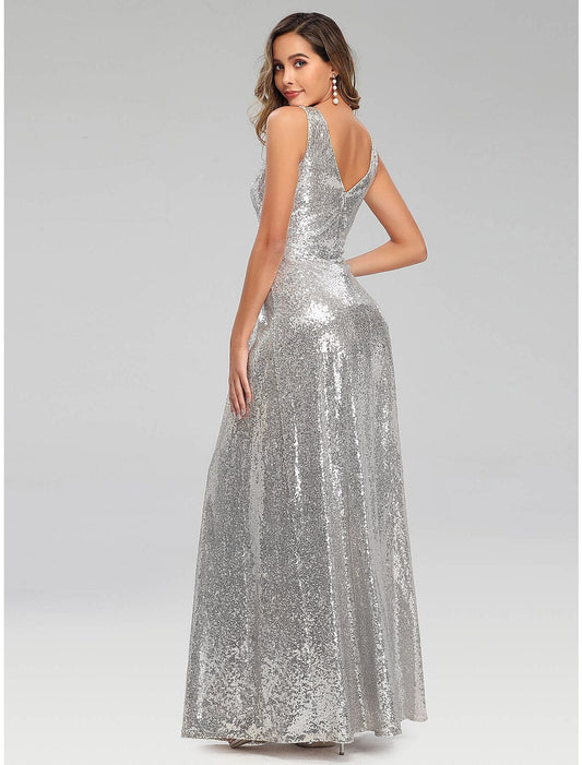 Elegant Red A-Line V-Neck Sleeveless Classic-Back Floor-Length Prom Dress