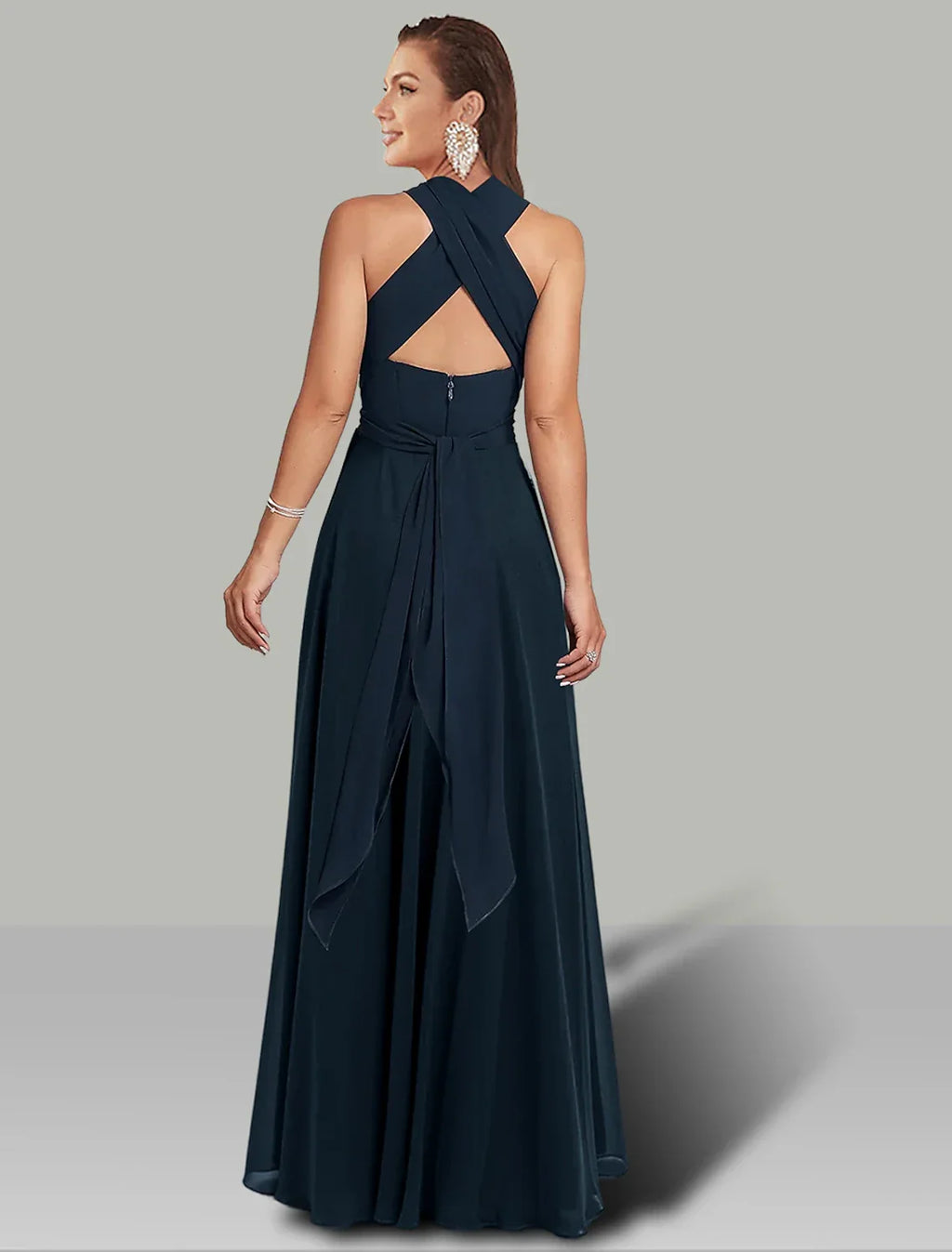 Wedding Guest Dresses Infinity Dress Wedding Party Floor Length Short Sleeve Halter Convertible with Ruched