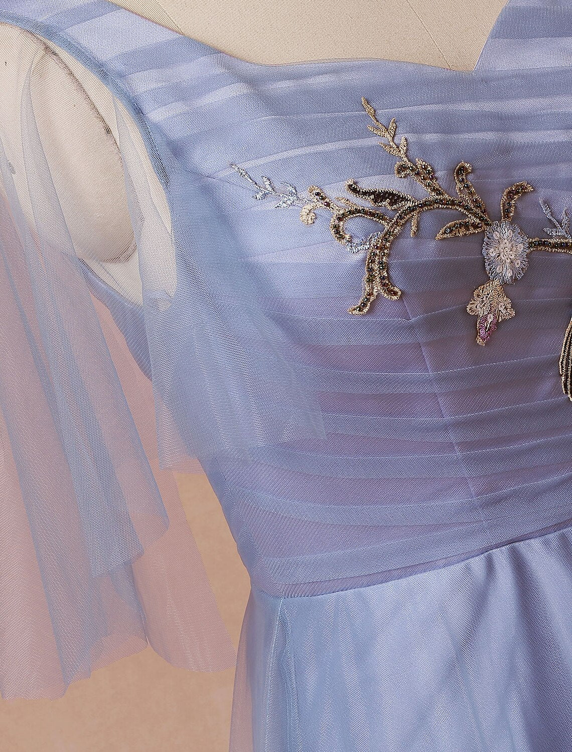 Chinese Style Dress Prom Floor Length Half Sleeve V Neck with Ruched Embroidery