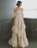Wedding Dresses A-Line Short Sleeve Off Shoulder With Ruffles