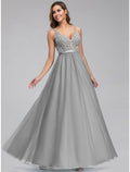 Holiday Prom Dress V Neck V Back Sleeveless Floor Length Appliques