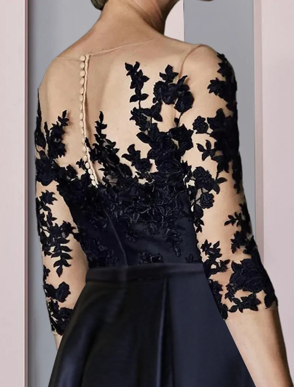 Mother of the Bride Dress Wedding Guest Elegant High Low Scoop Neck Asymmetrical Tea Length 3/4 Length Sleeve with Pleats Appliques