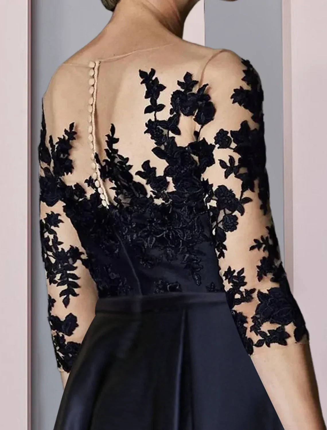 Mother of the Bride Dress Wedding Guest Elegant High Low Scoop Neck Asymmetrical Tea Length 3/4 Length Sleeve with Pleats Appliques