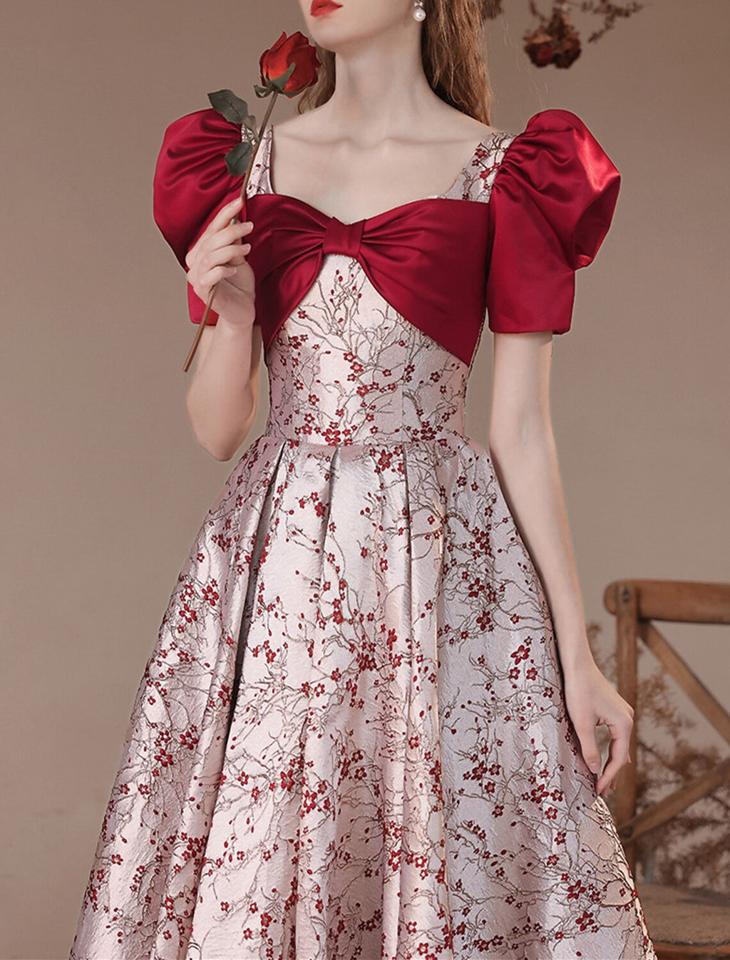 Party Dresses Floral Dress Masquerade Prom Floor Length Short Sleeve Square Neck with Embroidery