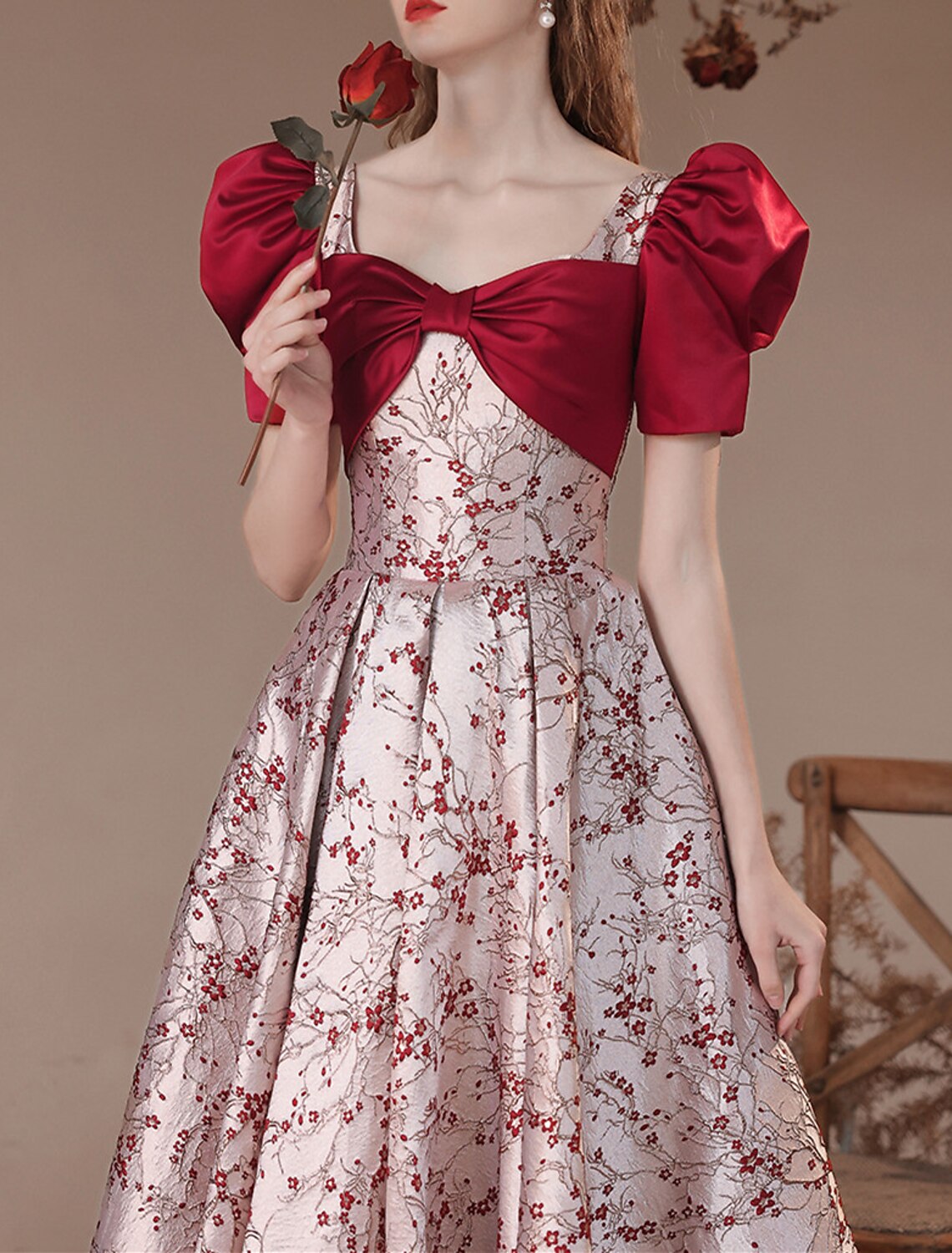 Party Dresses Floral Dress Masquerade Prom Floor Length Short Sleeve Square Neck with Embroidery