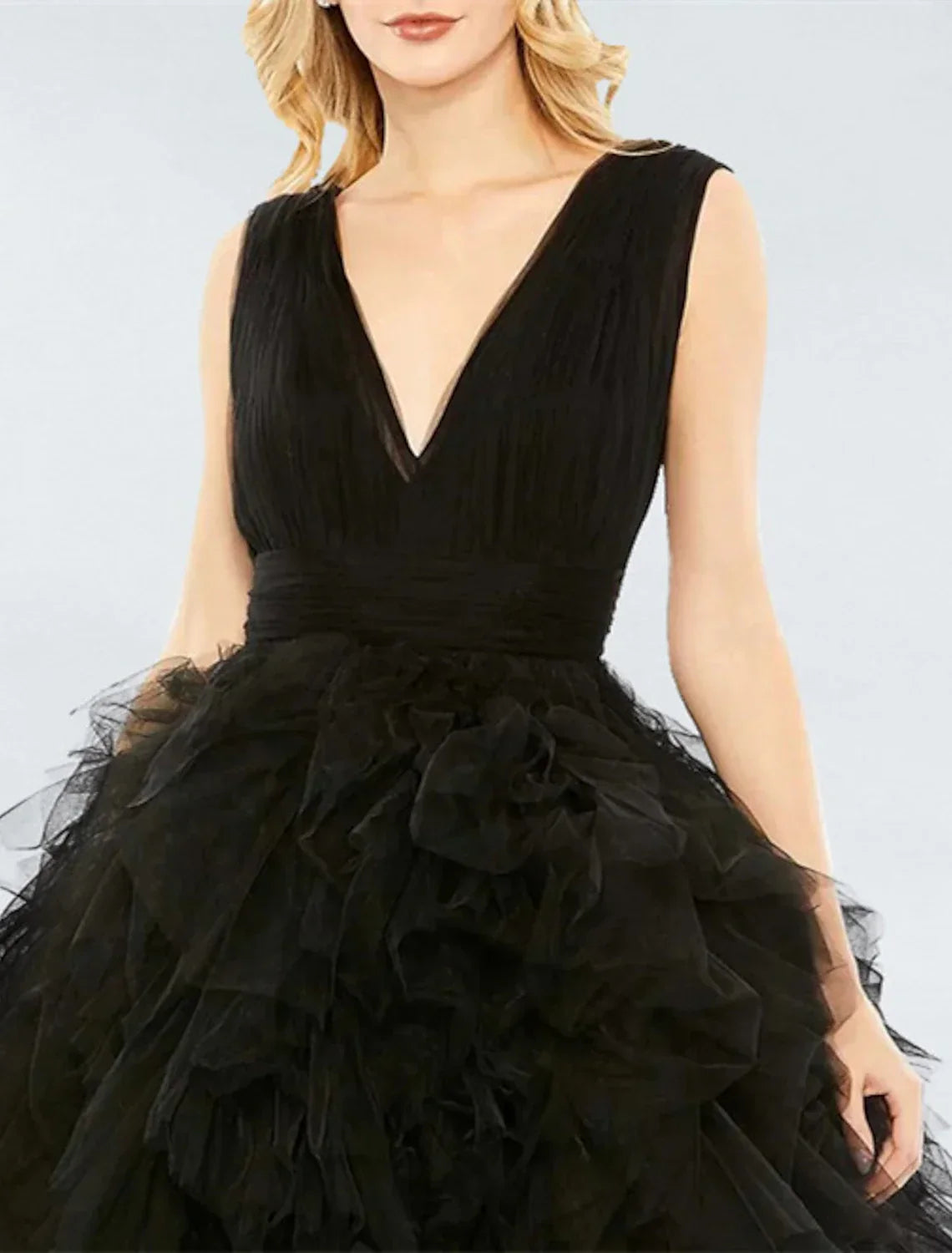 Black Ball Gown Prom Dress Plus Size Vintage Dress Wedding Party Birthday Tea Length Sleeveless V Neck with Pleats