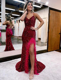 Mermaid / Trumpet Prom Dresses Sparkle & Shine Dress Formal Court Train Sleeveless V Neck Backless