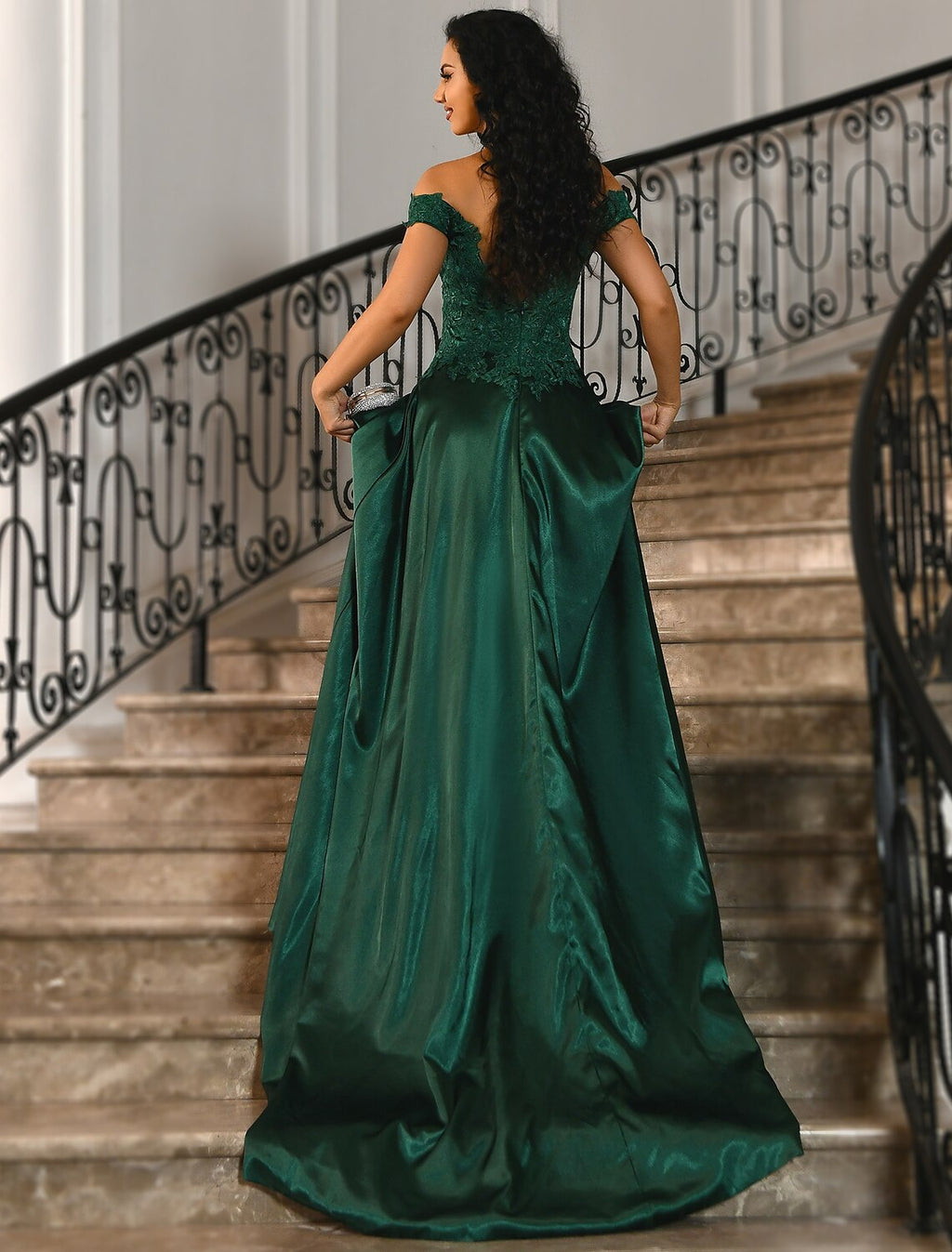 High Split Prom Formal Evening Dress Off Shoulder Short Sleeve Sweep / Brush Train with Slit Appliques