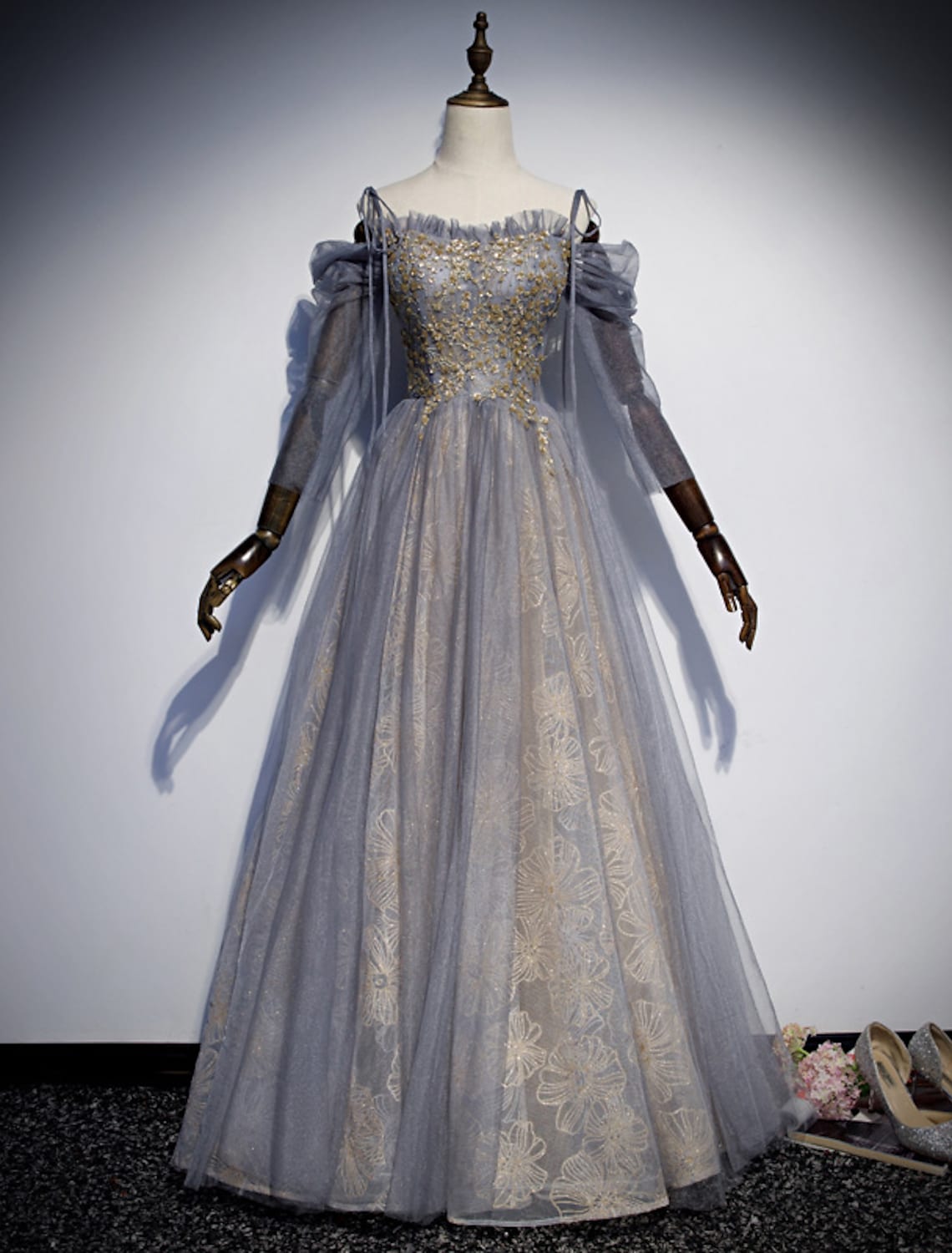 Wedding Floor Length Strap with Embroidery