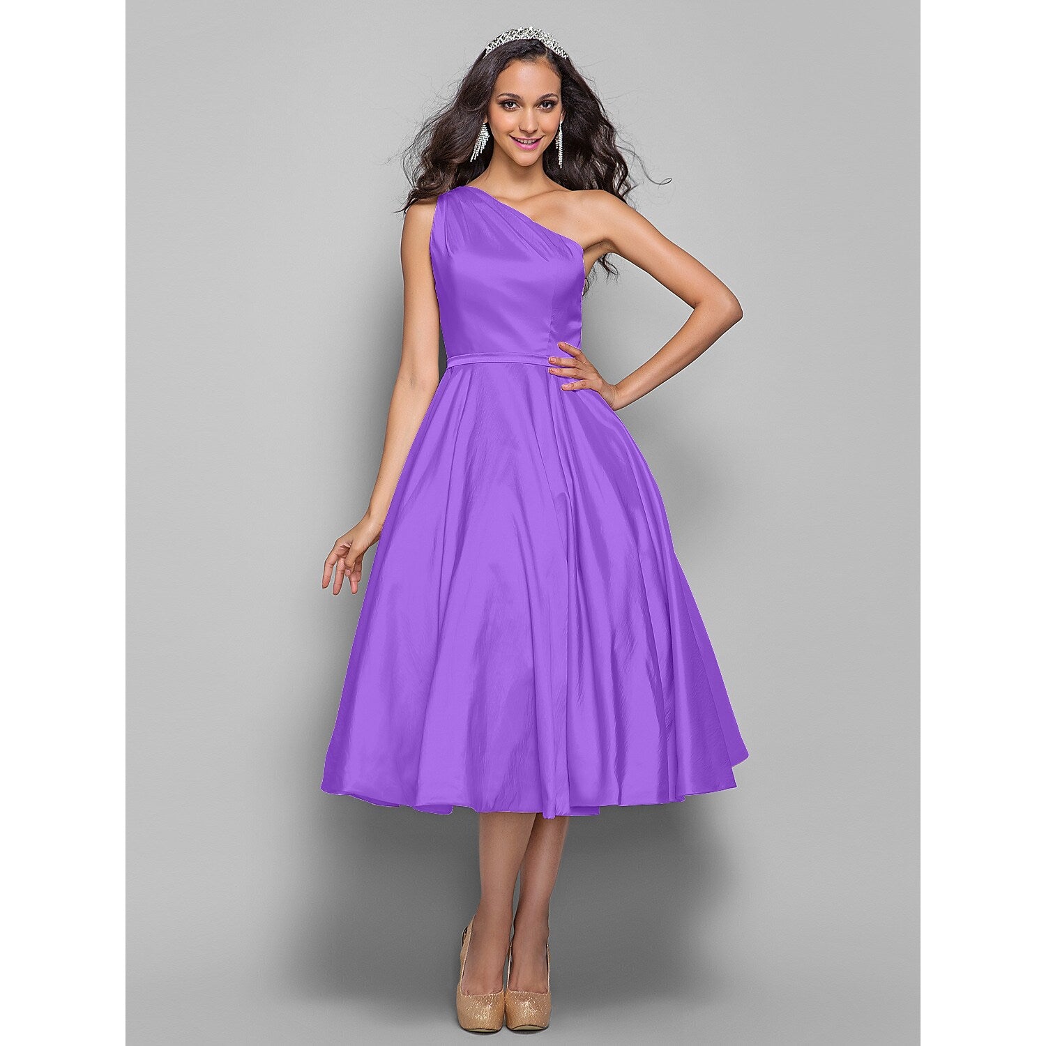 Cocktail Party Wedding Party Dress One Shoulder Sleeveless Taffeta Sash Ribbon