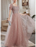 Wedding Guest Prom Floor Length Short Sleeve Sweetheart V Back with Beading Appliques