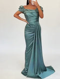 Black Mermaid / Trumpet Evening Gown Elegant Dress Wedding Guest Tie Sweep / Brush Train Sleeveless Square Neck with Ruched Overskirt