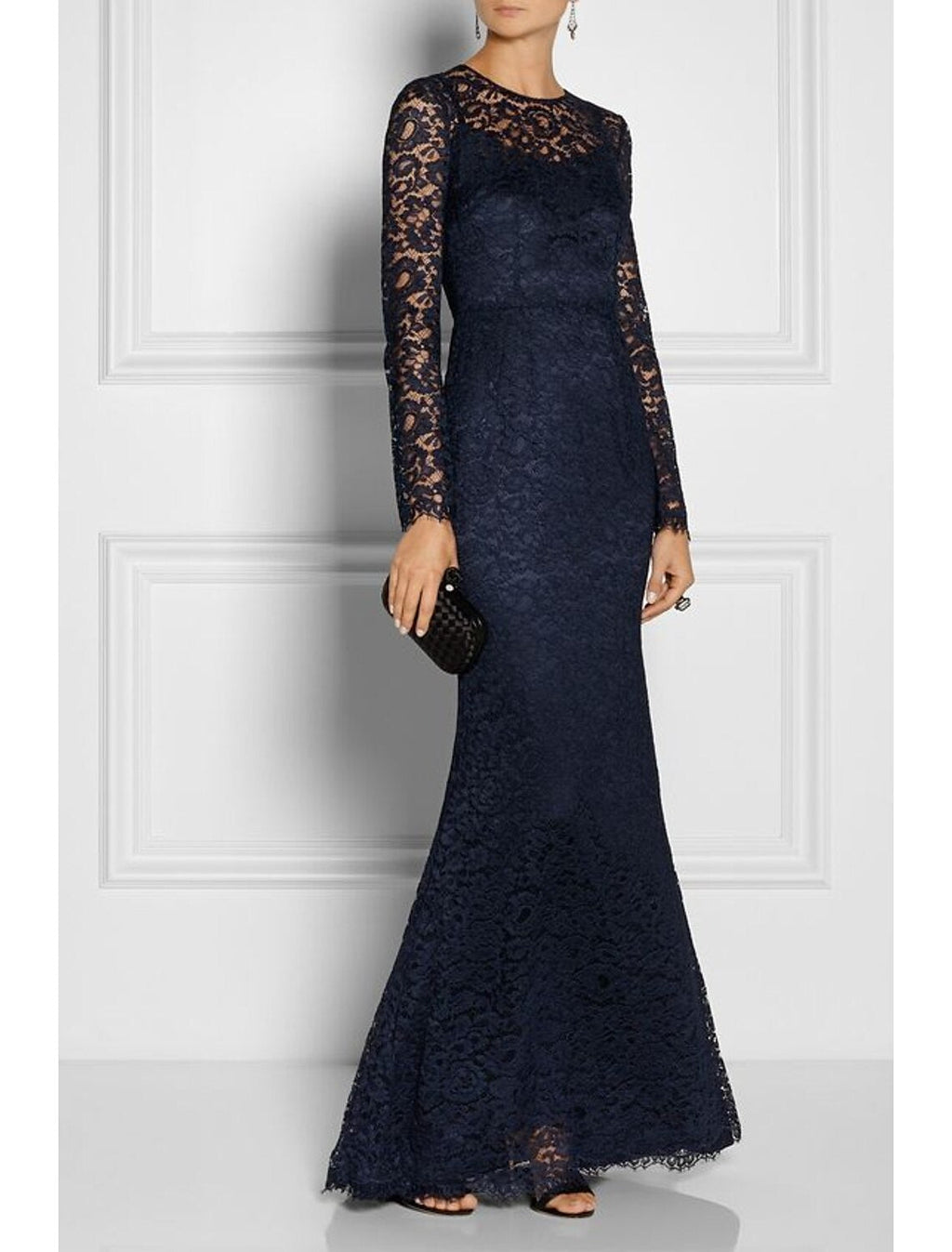 Mermaid / Trumpet Mother of the Bride Dress Wedding Guest Simple Elegant Jewel Neck Floor Length Long Sleeve No with Appliques Solid Color