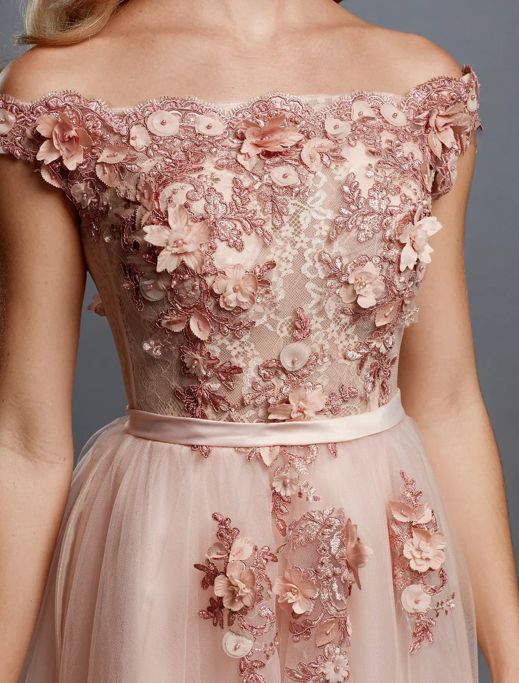 Floral Dress Wedding Sleeveless Off Shoulder Over with Appliques