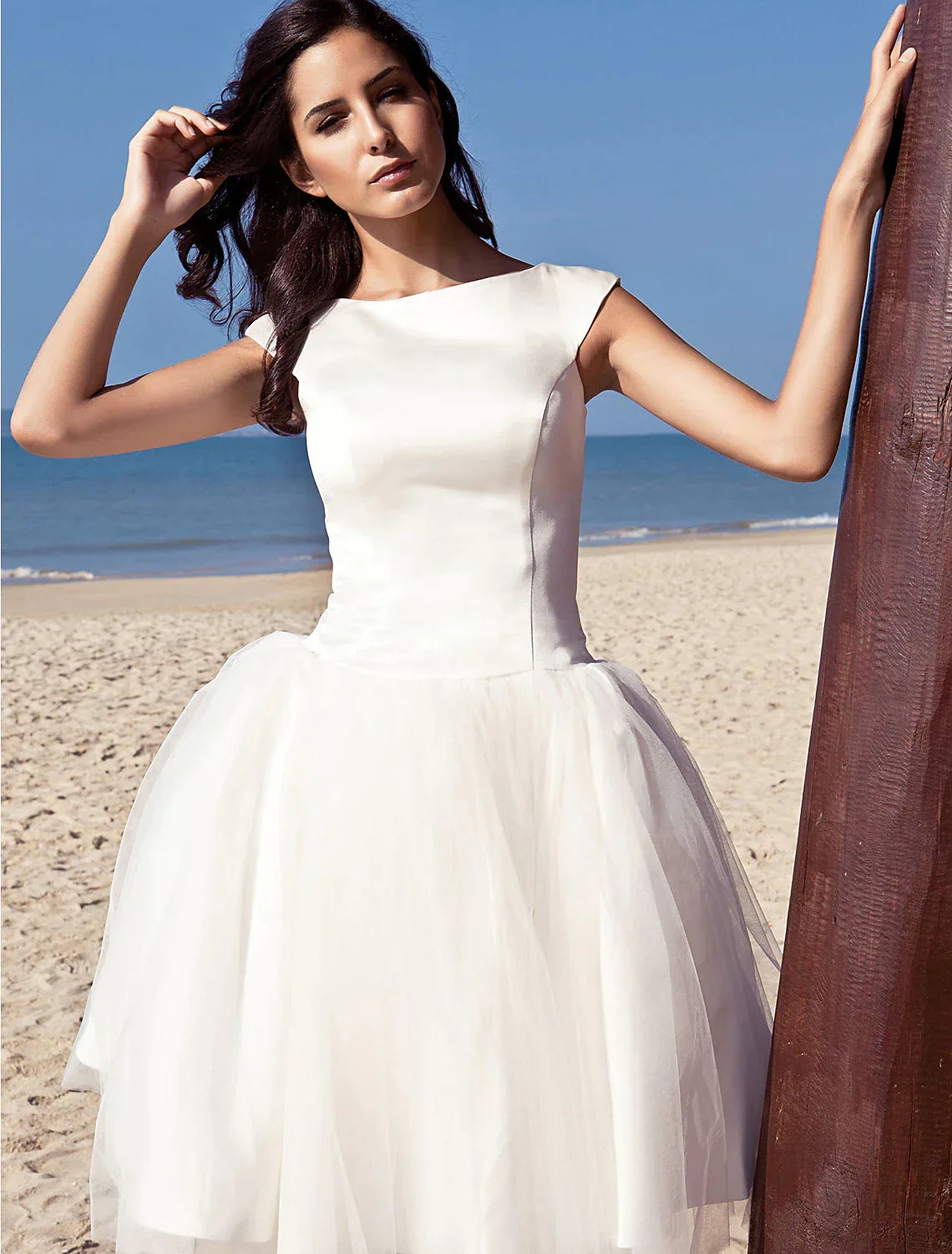 White Beach Little Dresses Wedding Dresses Knee Length A-Line With Draping