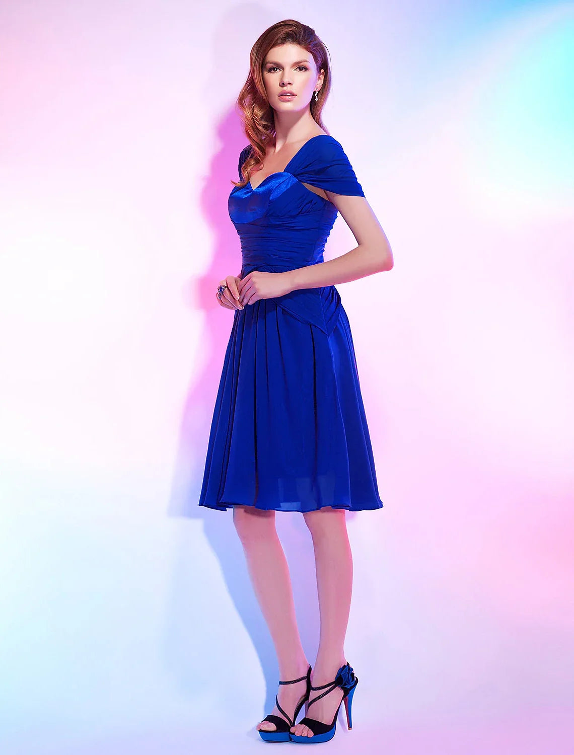 Homecoming Knee Length Short Sleeve Sweetheart with Draping