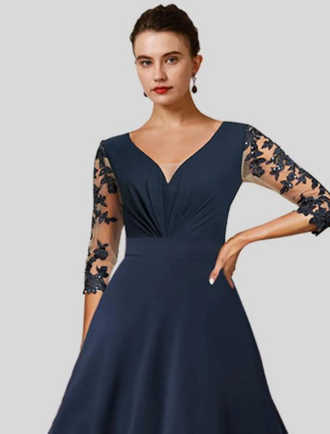 Mother of the Bride Dress Wedding Elegant V Neck Asymmetrical Length Sleeve