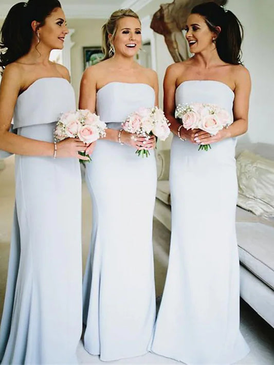 Elegant Red A-Line Strapless Sleeveless Classic-Back Floor-Length Bridesmaid Dress