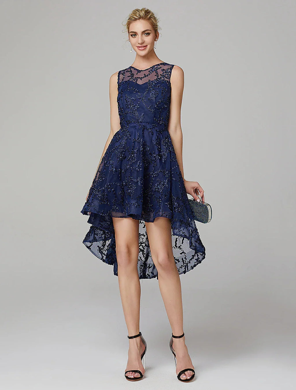 Hot Dress Wedding Guest Asymmetrical Sleeveless Illusion Neck with Appliques