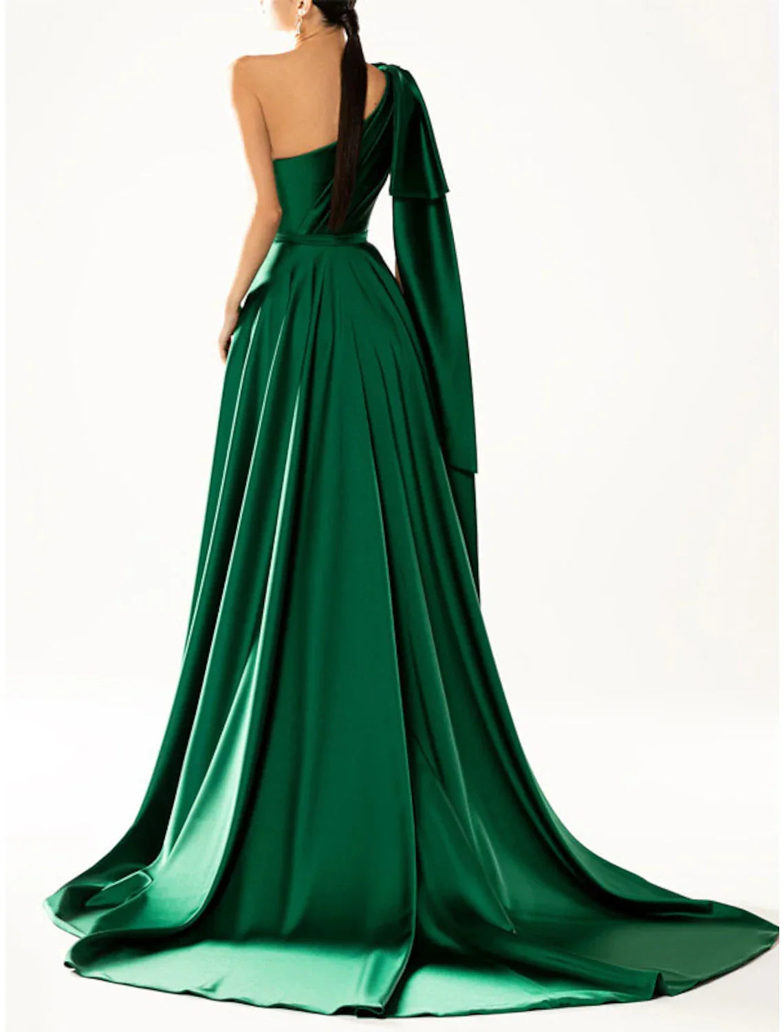 Evening Gown Elegant Dress Party Wear Wedding Guest Court Train Sleeveless One Shoulder Nylon with Bow(s)