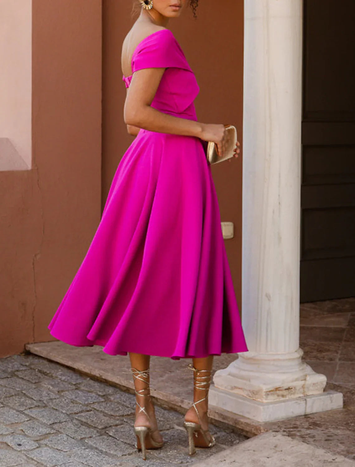 Cocktail Dresses Elegant Dress Tea Length Sleeveless Off Shoulder Fall Wedding Guest Fabric with Ruched
