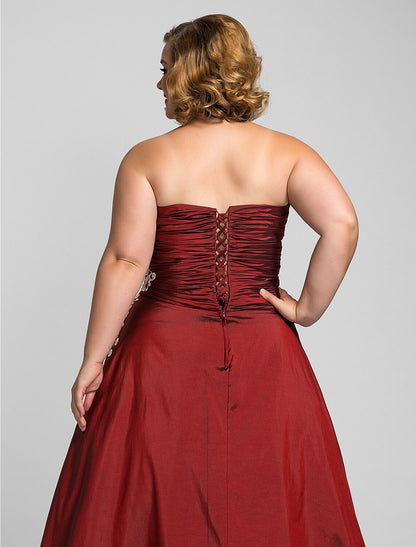 Elegant Red Ball-Gown Strapless Sleeveless Classic-Back Floor-Length Prom Dress