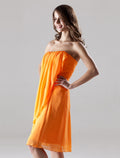 Bridesmaid Dress Strapless Sleeveless Open Back Knee Length Draping Split
